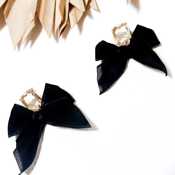 Black mesh bow earrings #594 - Picture 3 of 6